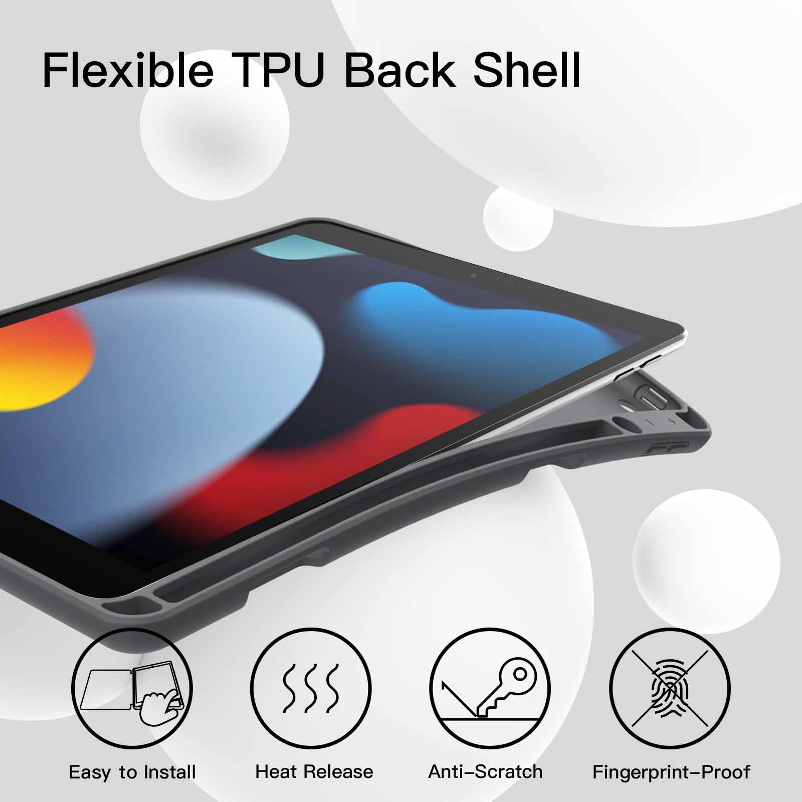 Husa JETech pentru iPad 10, 2 inchi 2021/2020/2019 (al 9-lea/8-a/7-a), Suport pentru creion, Husa subtire pentru tableta cu spate moale TPU, Auto-Wake/Sleep, Negru