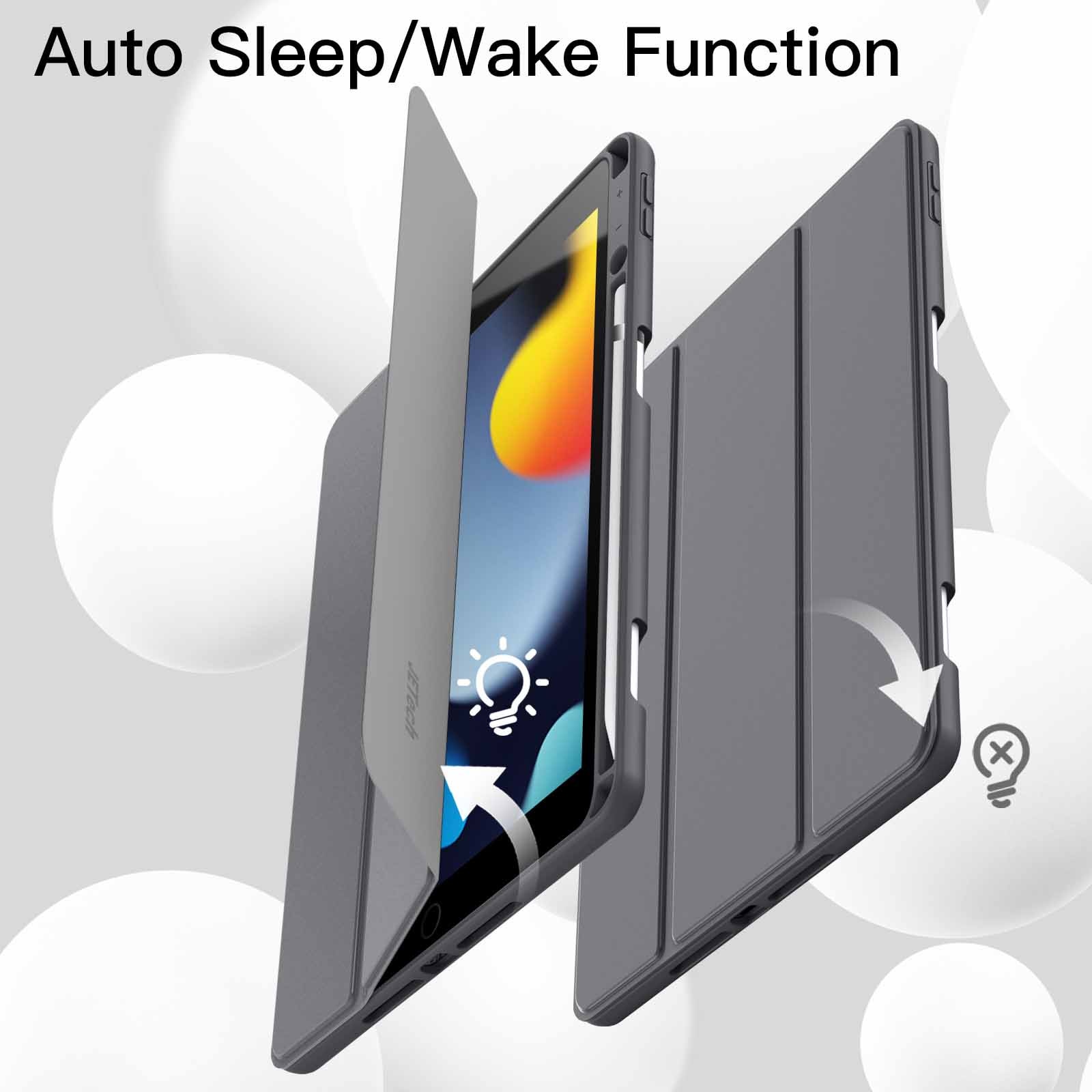 Husa JETech pentru iPad 10, 2 inchi 2021/2020/2019 (al 9-lea/8-a/7-a), Suport pentru creion, Husa subtire pentru tableta cu spate moale TPU, Auto-Wake/Sleep, Negru