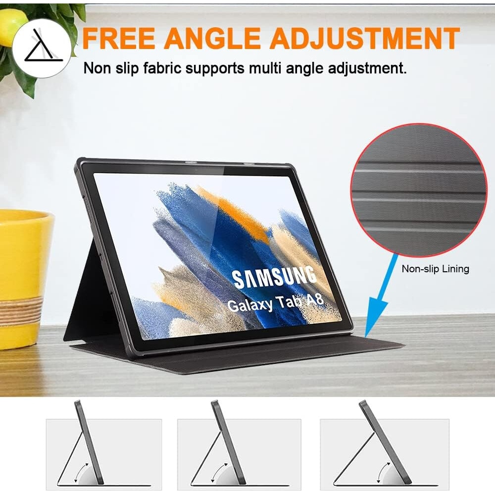 Husa TOKILO pentru Samsung Galaxy Tab A8 10, 5 Inch (2022), Neagra, Poliuretan Premium, Functie Auto Wake/Sleep, Suport Ajustabil, UDOF
