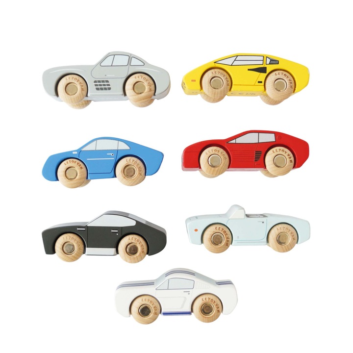 Комплект коли Le Toy Van, 7 части, ярки цветове, дърво, 9x3x3,3 см