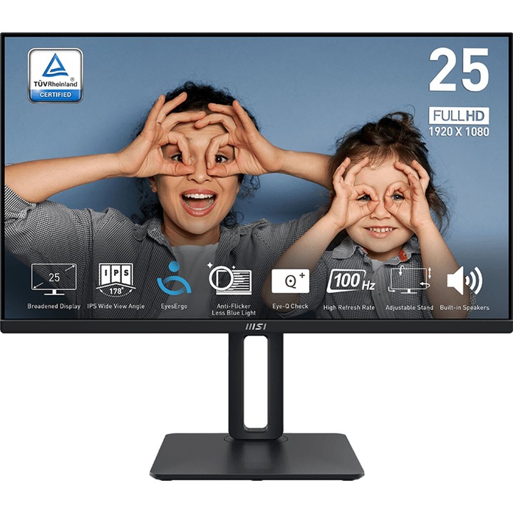 Монитор MSI PRO MP251P, 24.5", IPS, 1920 x 1080, VGA, 1 x Audio Out, 1 x Audio In, 1 x HDMI 1.4b, Вградени високоговорители 2 x 2W