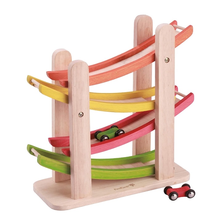 Gyermek fa versenypálya EverEarth Ramp Racer #7806702, 2 kocsi, 18m+, 28 x 28 cm, Többszínű