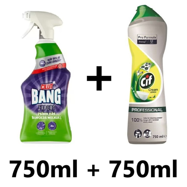 Set solutii curatare Degresant Cillit bang expert 750ml + scrubber Ciff 750ml