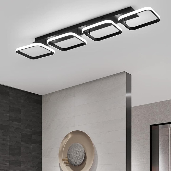 Модерен Led полилей 4 квадрата върху LED лента 66W Бял Черен
