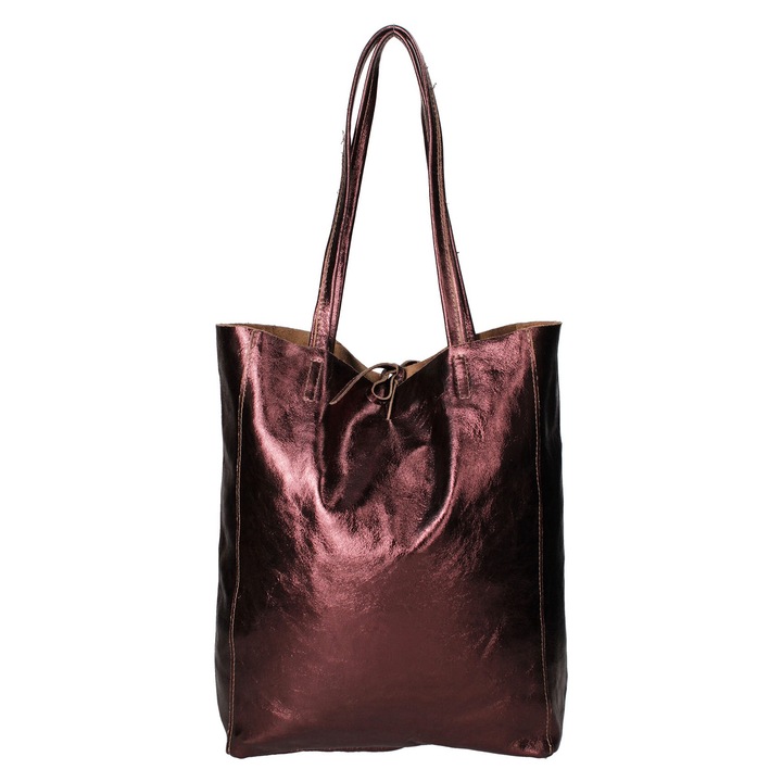 Gave Lux, Geanta shopper din piele cu model uni, Maro inchis