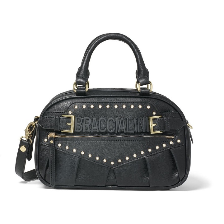 BRACCIALINI, Geanta de piele ecologica cu maner si bareta detasabila, Negru