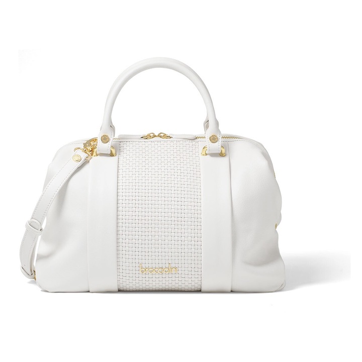 BRACCIALINI, Geanta bowler din piele cu bareta detasabila, Alb