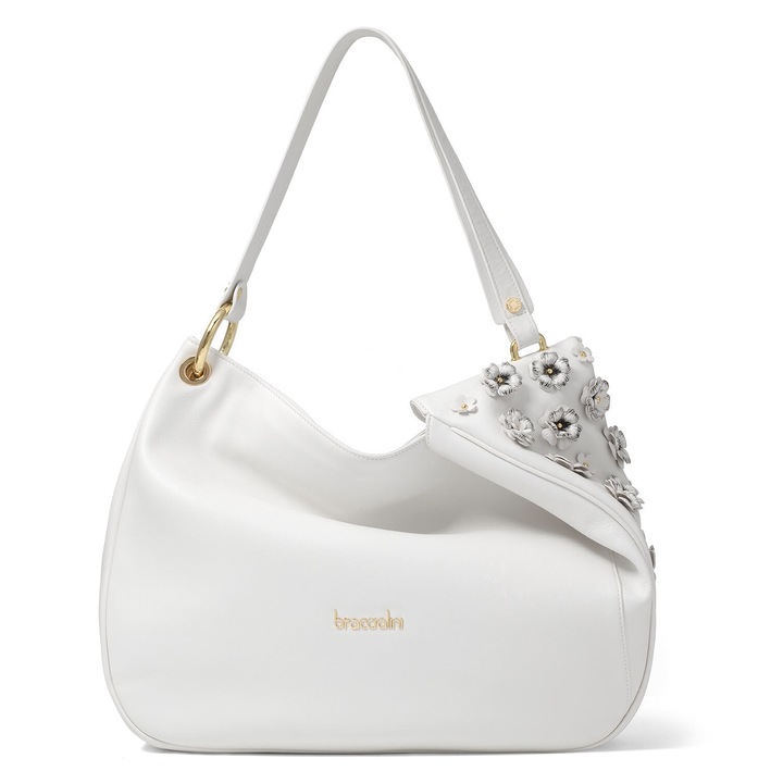 BRACCIALINI, Geanta hobo din piele, Alb