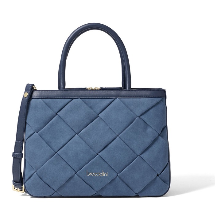 BRACCIALINI, Geanta shopper din piele ecologica cu bareta detasabila, Albastru