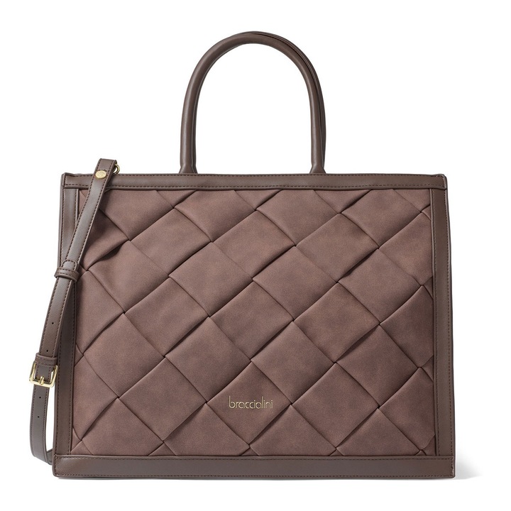 BRACCIALINI, Geanta shopper din piele ecologica cu bareta detasabila, Maro