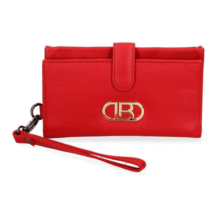 Laura Biagiotti, Portofel dreptunghiular din piele cu bareta detasabila pentru incheietura, Rosu