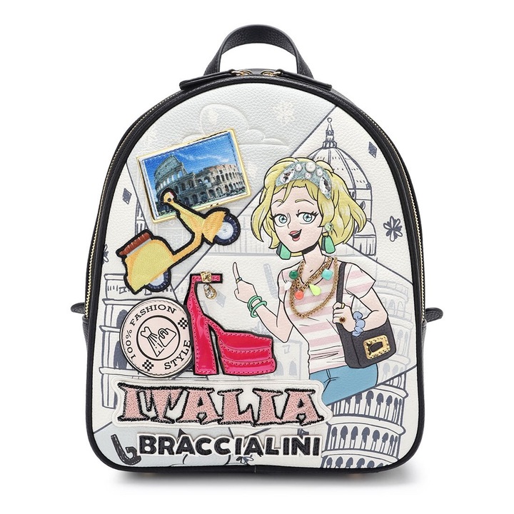 BRACCIALINI, Rucsac cu imprimeu grafic, Alb