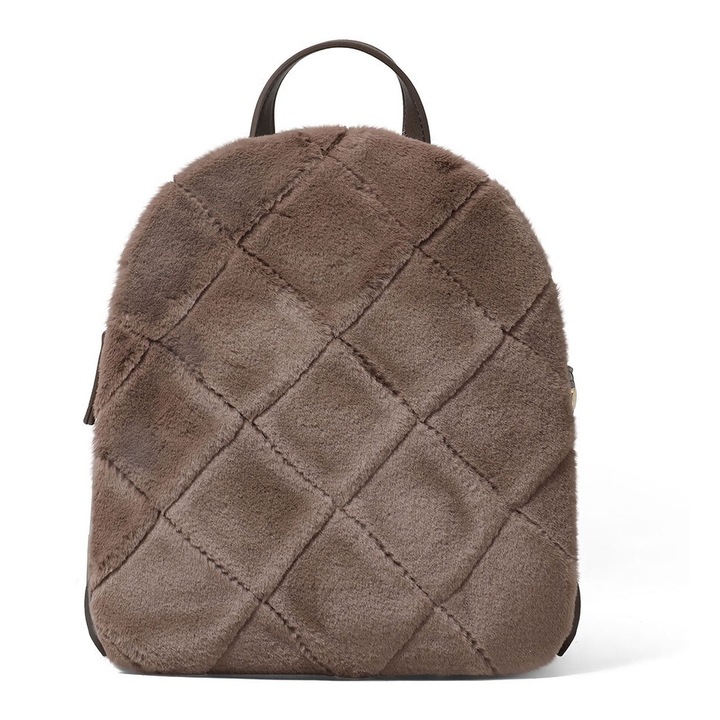 BRACCIALINI, Rucsac cu fermoar si segment din blana sintetica, Maro