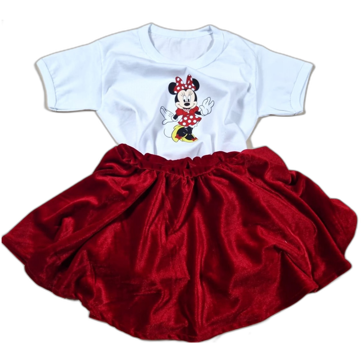 Set Compleu copii cu 2 piese, Poveste, fusta catifea elastica rosie