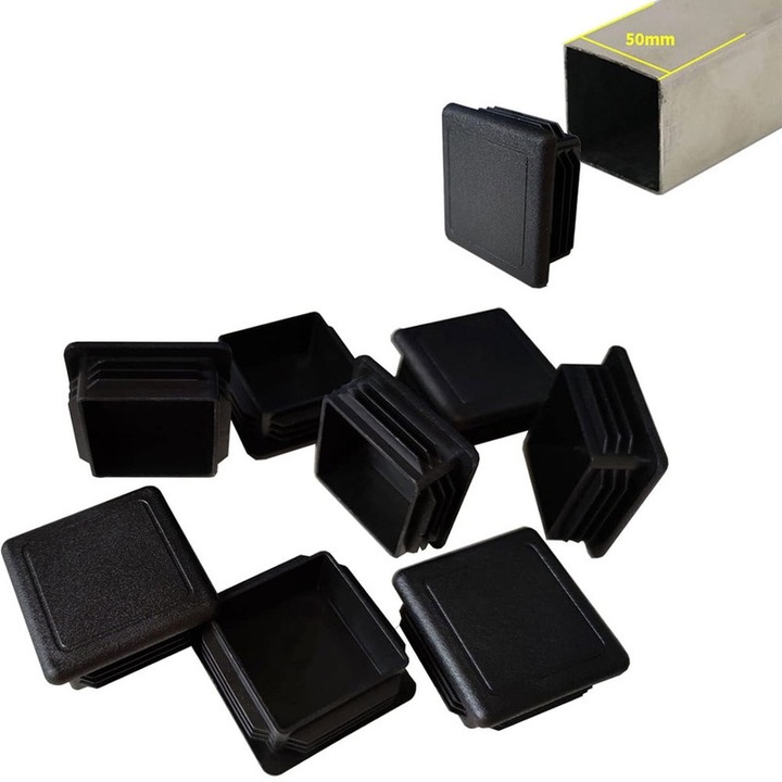 Capace pentru tuburi patrate 2x2 inch, Cystarry, set 12 bucati, plastic negru, pentru posturi de gard, mobilier, echipamente sportive