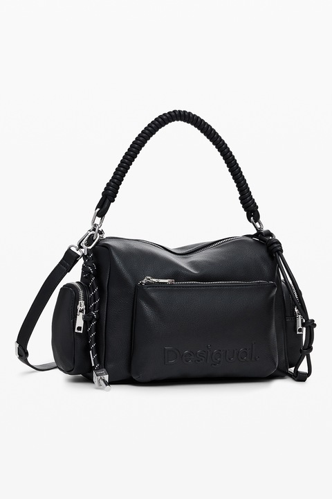 DESIGUAL, Geanta din piele ecologica Half Habana cu bareta de umar, Negru, 18.1 x 26.5 x 12.5