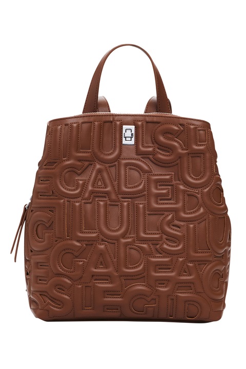 DESIGUAL, Rucsac din piele ecologica cu model text, Maro scortisoara