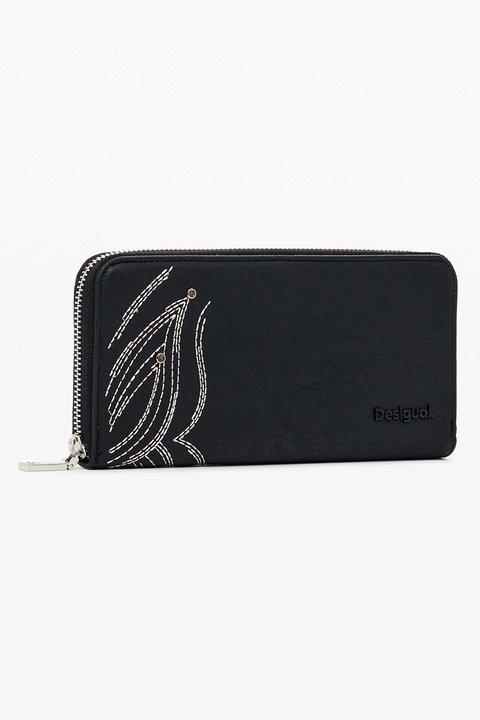 DESIGUAL, Portofel din piele ecologica cu fernoar, Alb, Negru