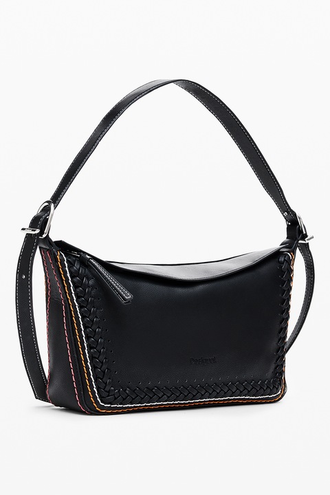 DESIGUAL, Geanta din piele ecologica cu bareta de umar si logo, Negru