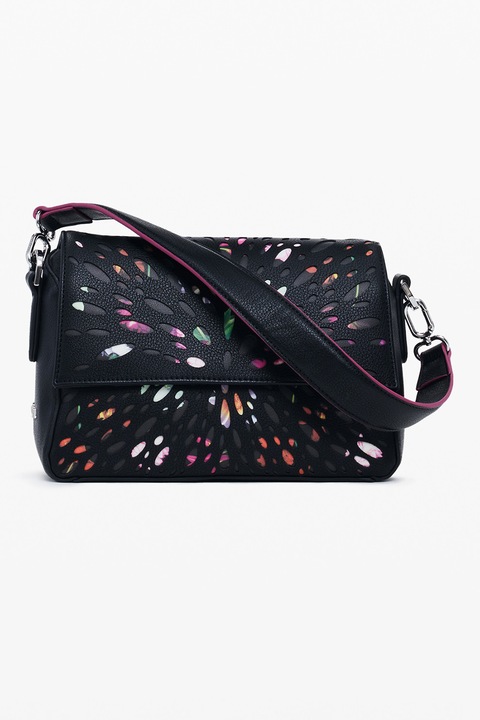 DESIGUAL, Geanta crossbody din piele ecologica cu model, Verde, Negru, Portocaliu