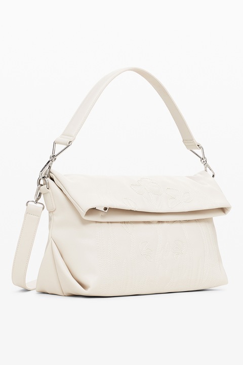 DESIGUAL, Geanta crossbody cu model uni si bareta ajustabila, Alb fildes