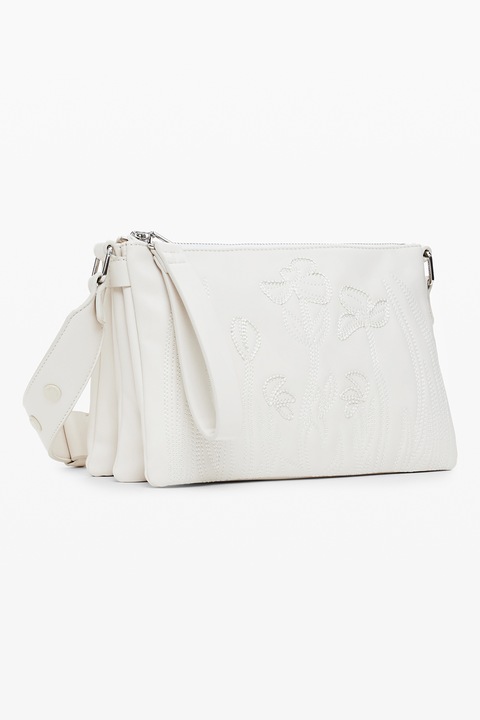 DESIGUAL, Geanta de umar cu detalii brodate, Alb murdar
