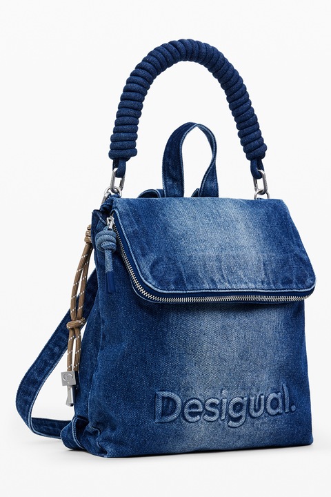 DESIGUAL, Rucsac din denim cu logo in relief, Albastru inchis