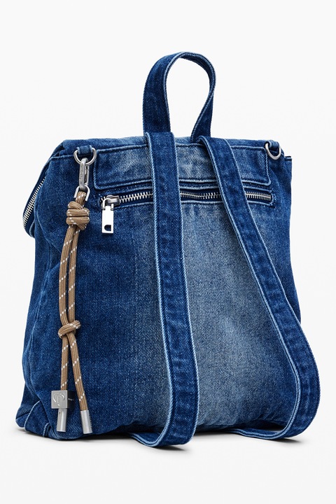 DESIGUAL, Rucsac din denim cu logo in relief, Albastru inchis