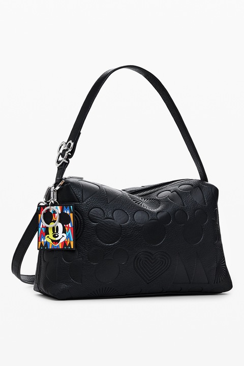 DESIGUAL, Geanta crossbody din piele ecologica cu logo Mickey Mouse, Negru