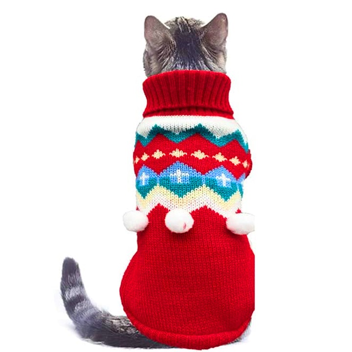 Pulover de Craciun pentru caini, Enforose, rosu si alb, marimea S, design fara maneci