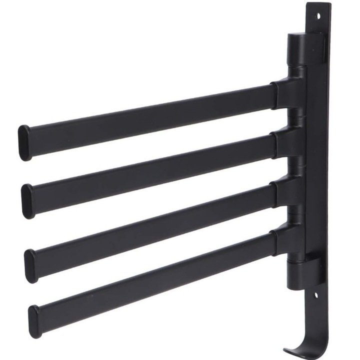 Suport pentru prosoape VarioShop®, 4 brate, Rezistent la Apa, Rugina, Lipire/Perforare, Otel Inoxidabil, Dimensiune 30 cm, Negru