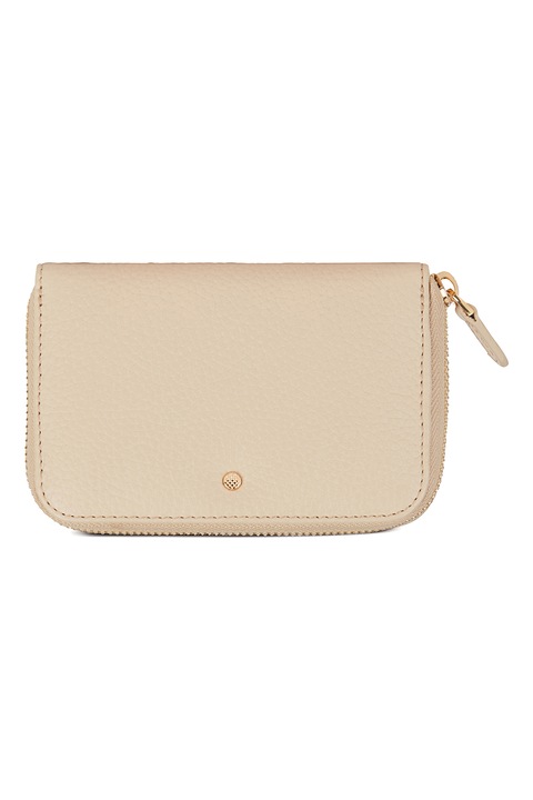 Geox, Portofel din piele Saffiano cu fermoar, Bej deschis