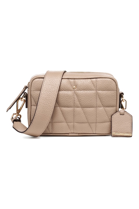 Geox, Geanta crossbody matlasata din piele Narcisia, Maro taupe
