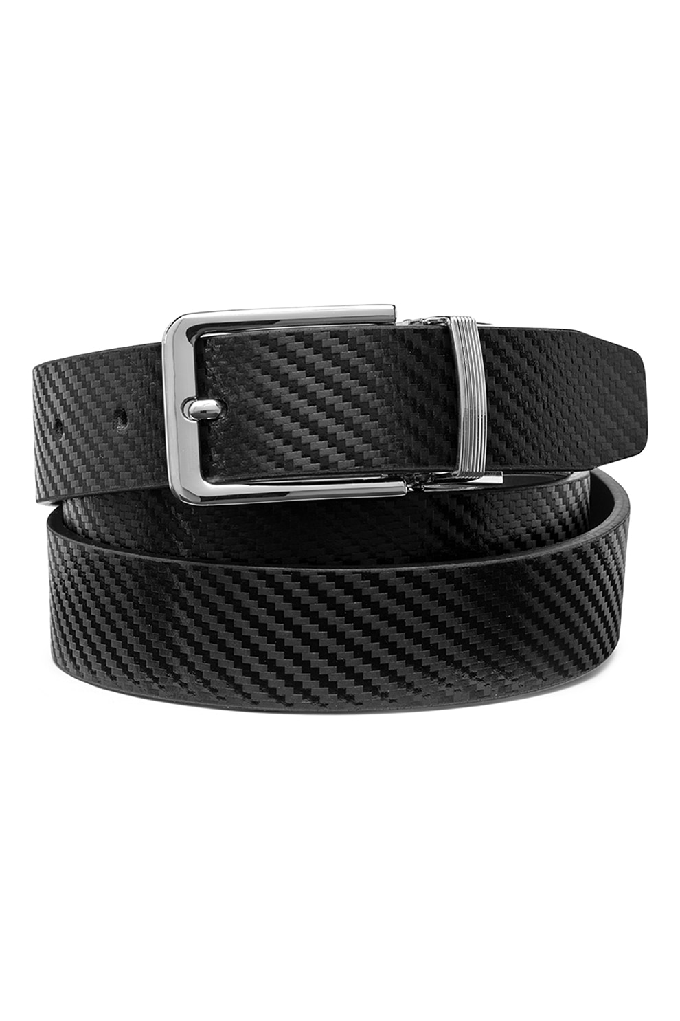 Geox, Curea din piele cu aspect tesut, Negru, 105