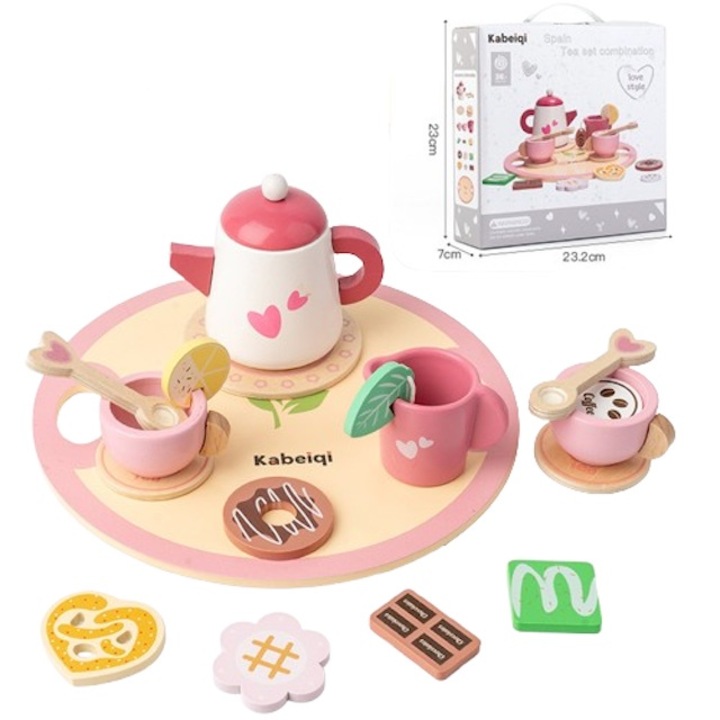 Set de joaca din lemn pentru ceai, 18 piese, educativ, multicolor, 0.4kg