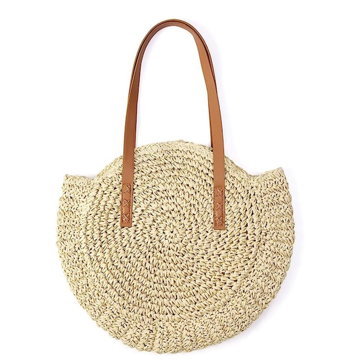 QttvbTna válltáska, szalmaszövet, bézs, 45x40cm