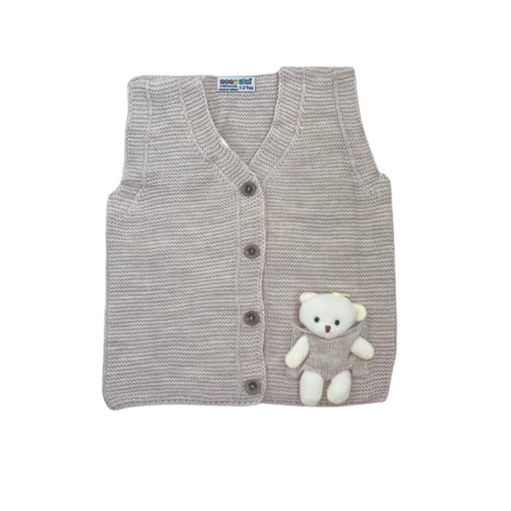 Vesta tricotata cu aplicatii, Bej