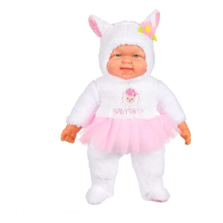 Fehér bárányba öltözött babababa 50 cm