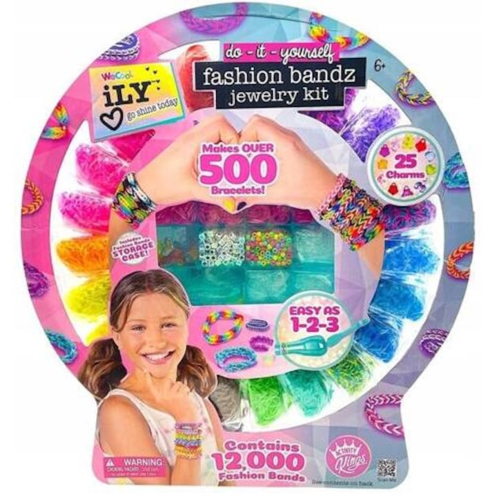Set de creatie bratari iLY, 12000 elastice, 500 margele, 25 pandantive, multicolor, 6+ ani