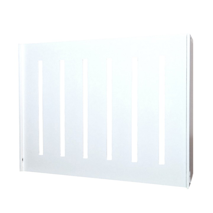 Vezeték nélküli router tartópolc 60x40x10 cm, teljes előlappal, vezetékek és Wi-Fi berendezések maszkolásához, falra szerelhető, vízszintes vonalak, Optimus AT Home, Fehér