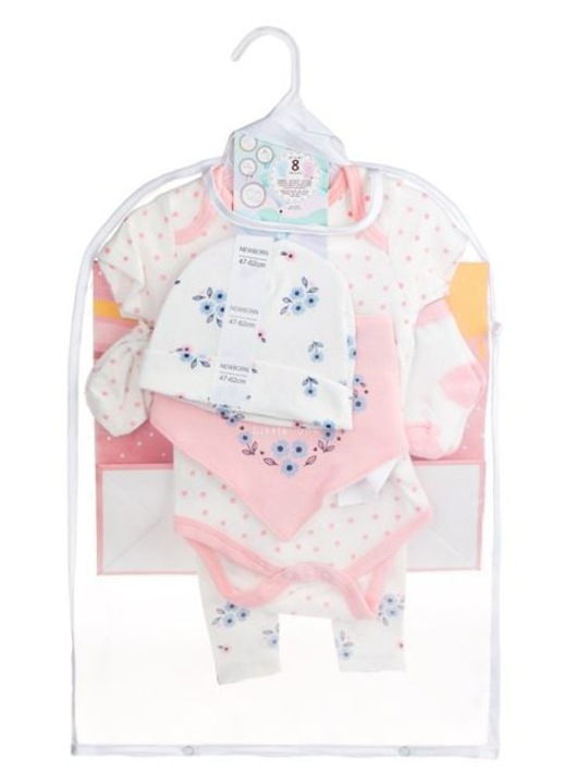 Set Cadou pentru Nou-Nascuti - Hello Little One, bumbac, alb-roz, 8 piese