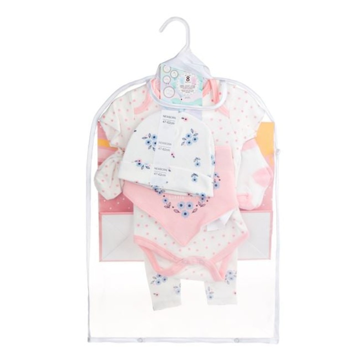 Подаръчен комплект за новородени - Hello Little One, памук, бяло-розов, 8 части