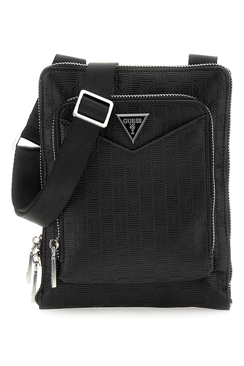 GUESS, Siena keresztpántos műbőr táska cipzáros zsebbel az elején, Fekete