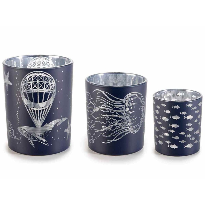 Комплект от 3 стъклени свещи 10х12,5 см, 9х10 см, 7х8 см