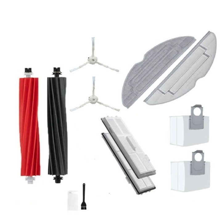Set accesorii pentru Robot de Aspirare Roborock S8 Plus, S8P52-00, S8 Ultra Pro, 2 x perie centrala, 2 x perie laterala alba cu 3 brate, 2 x filtru Hepa, 2 x mop, 2 x sac colector praf