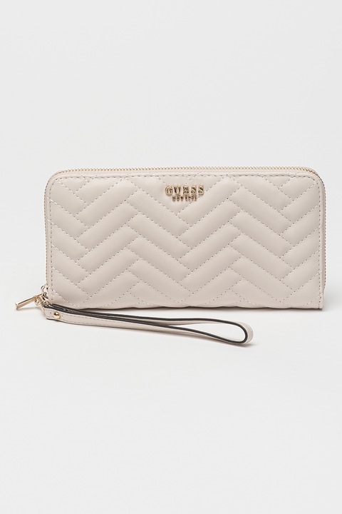 GUESS, Portofel de piele ecologica cu logo Carly, Maro taupe deschis