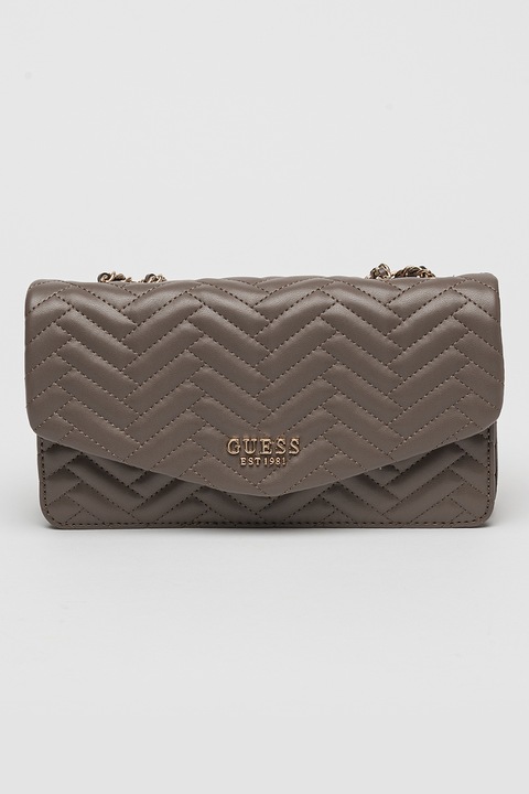 GUESS, Чанта за рамо Eda от еко кожа с лого, Бледокафяв