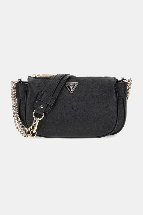 GUESS, Geanta de piele ecologica cu bareta de umar Fedora, Negru