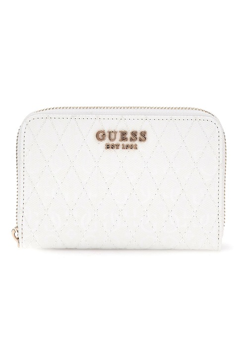 GUESS, Portofel din piele ecologica cu logo, Alb