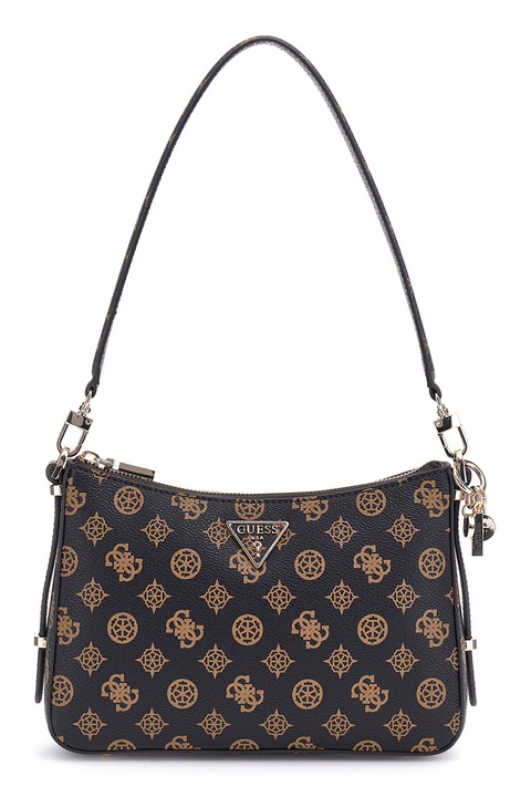 GUESS, Чанта за рамо Erica от еко кожа с монограм, Черен, Кафяв